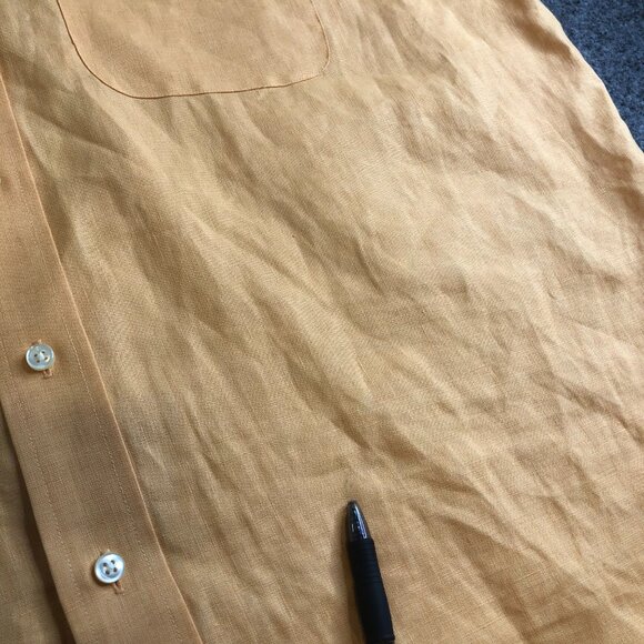 Joseph A Bank Shirt Mens XL Orange Peach 100% Linen Travelers Long Sleeve Button - Picture 7 of 9